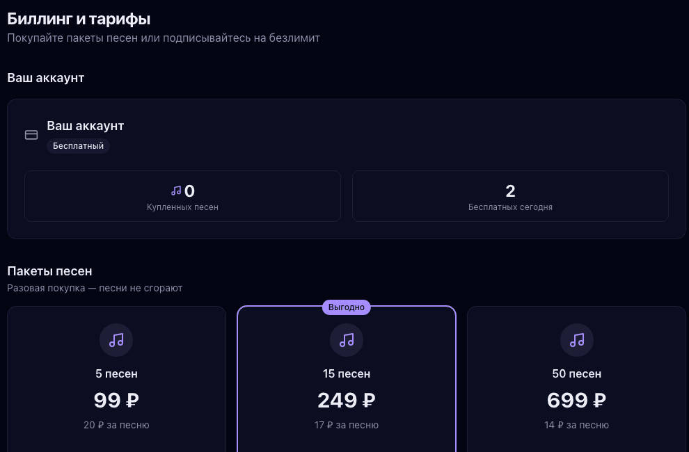 Тарифы ПеснеГен в рублях — сравнение с ценами Suno